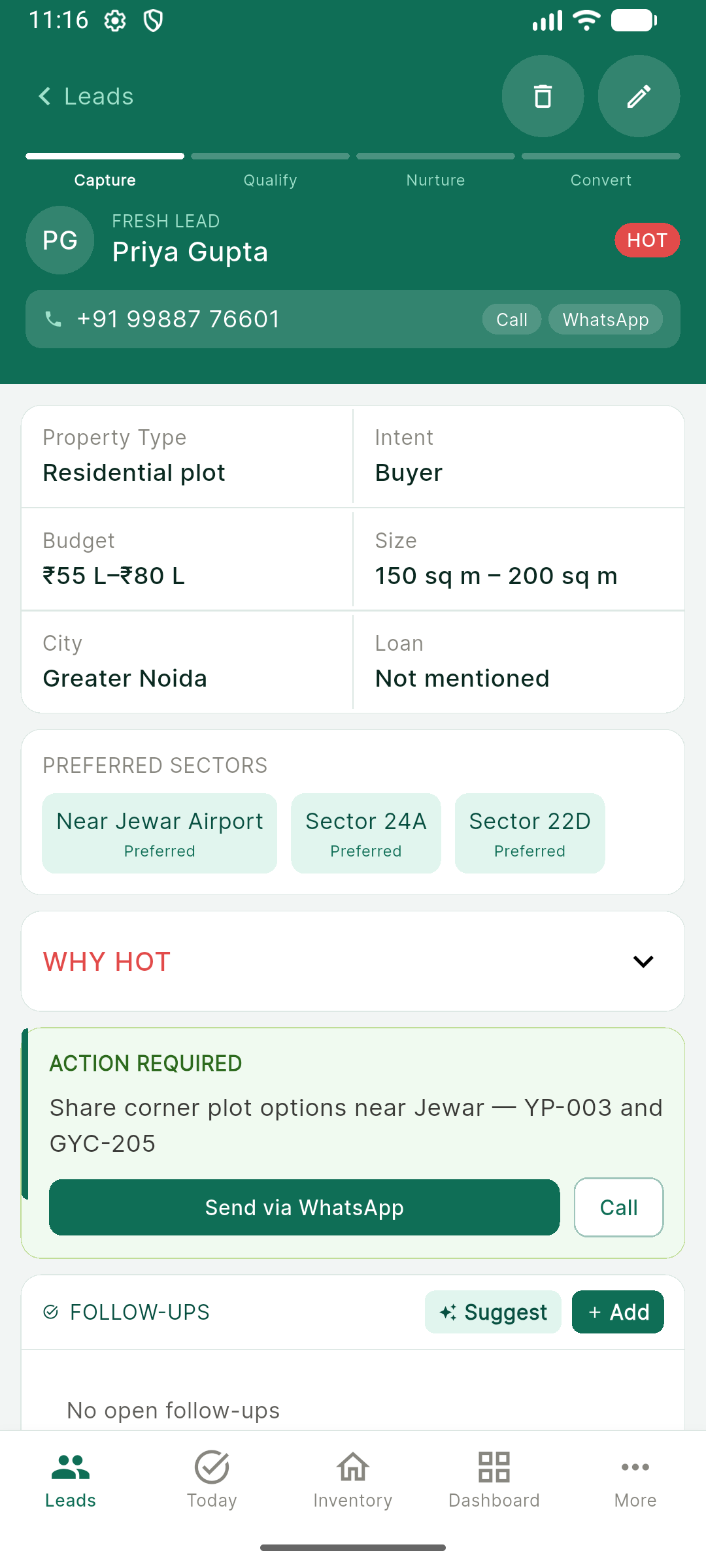 BrokerBrain lead detail with AI-extracted requirements